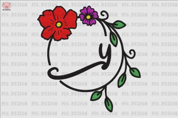 Flower Font Y: A Charming Embroidery Design